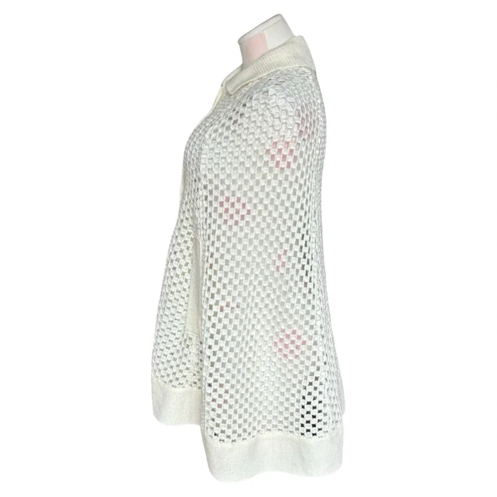 Vintage 60s Crochet knit cape - cream -one size - Picture 5 of 5